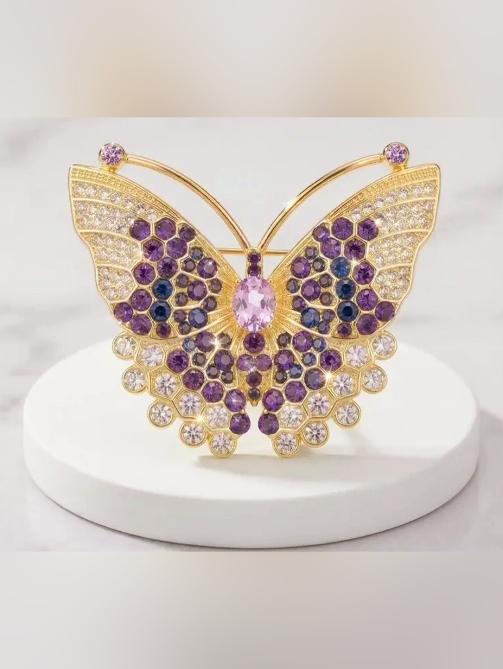 Gold Crystal Butterfly Brooch - Picture 3 of 4